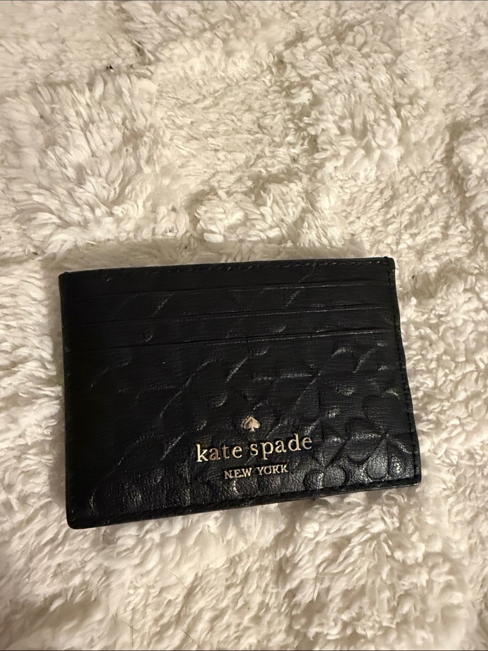 kate spade Black Quilted Leather Card Holder with Gold Logo